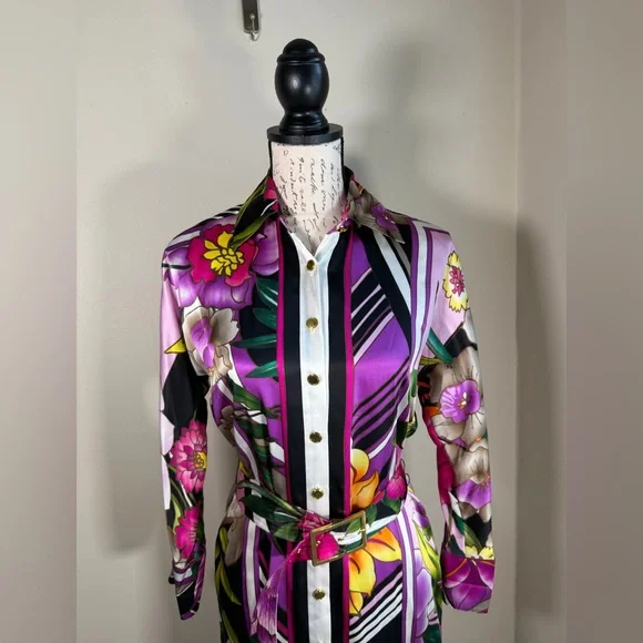 Cache Vibrant Purple Floral Belted Shirt Dress - Picture 2 of 9